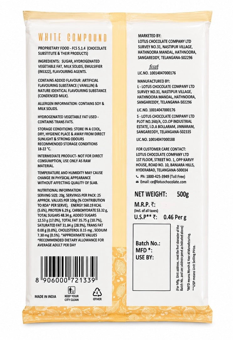 LOTUS White Compound Chocolate 500g