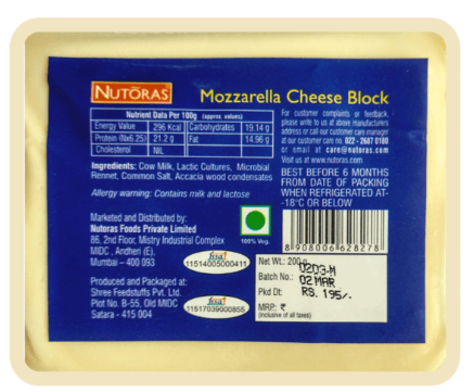 NUTORAS Mozzarella Cheese Block Ripened 200g